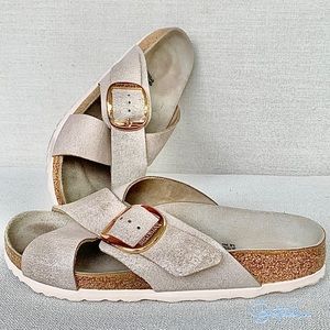 BIRKENSTOCK Big Buckle Siena Washed Metallic Rose Gold Leather Sandals Size 39